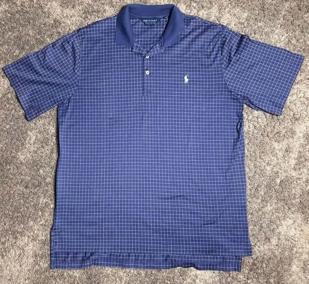 Polo Golf Ralph Lauren Men's Blue Windowpane Plaid Short Sleeve Polo Shirt XL